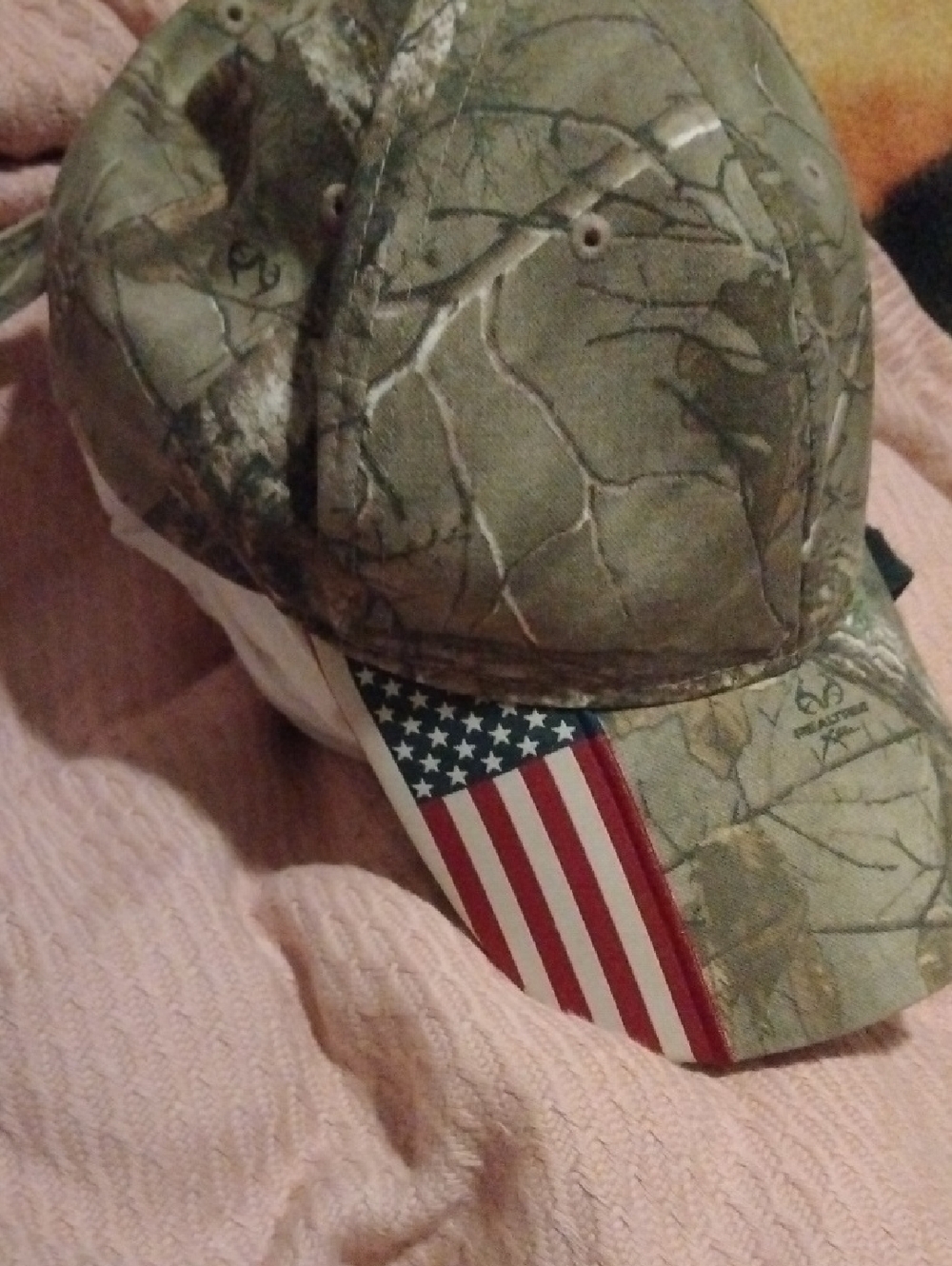 Camo Baseball Cap with American Flag Accent - Men's Accessories. OS